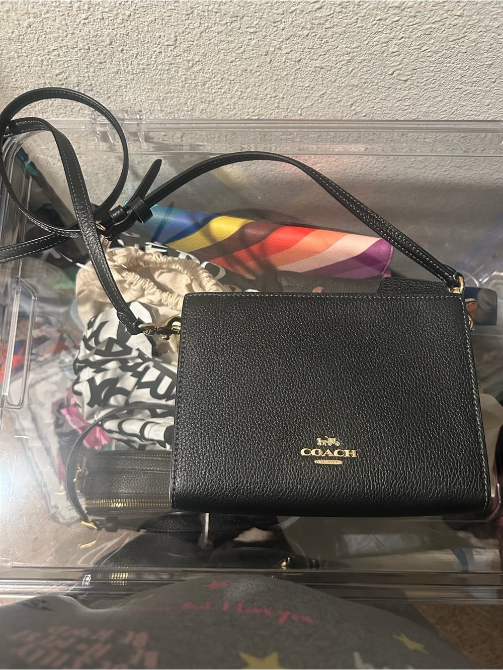 Coach Black Pebbled Leather Crossbody with Gold Logo